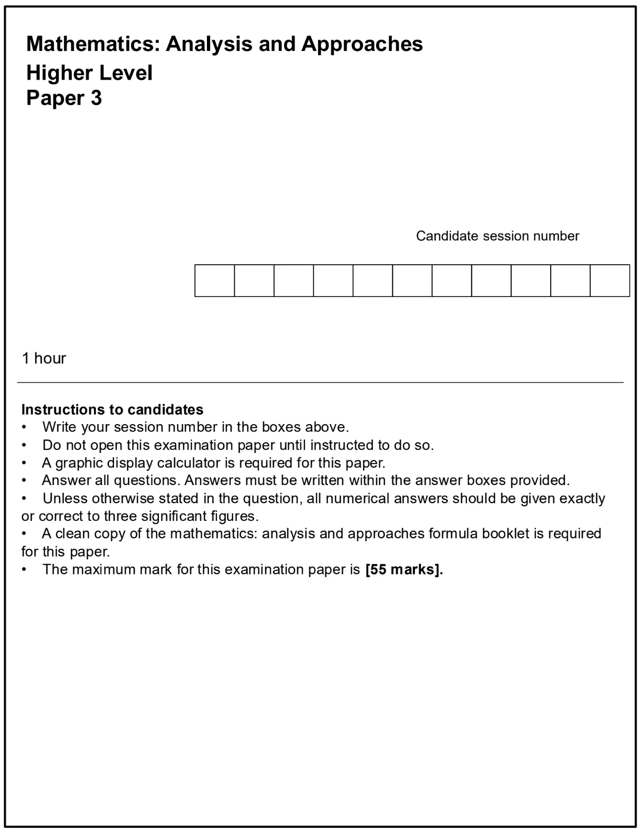 IB Maths AA exam Paper 3 sample cover for Higher Level