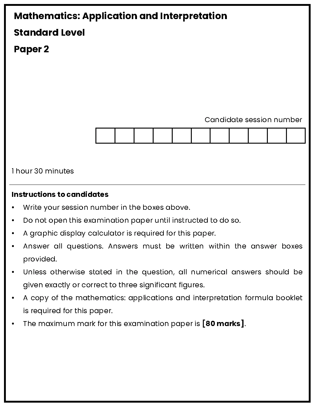 IB Maths AI exam Paper 2 sample cover for Standard Level